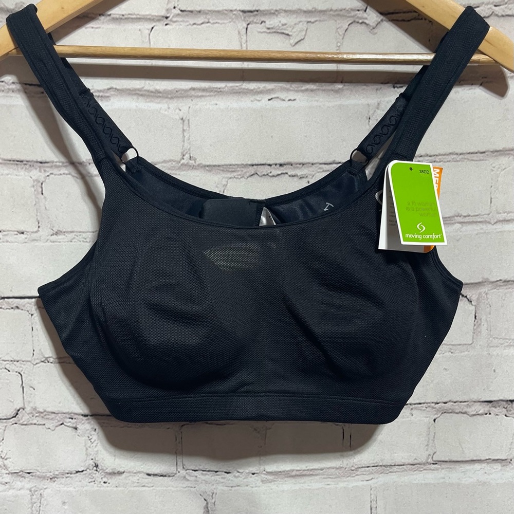 Moving Comfort Womens Divine Mesh Sports Bra Black Underwire Size 38DD New
